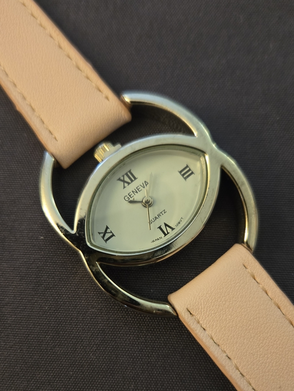 Geneva Silver-Tone Oval Case Watch with Pink Leather Strap